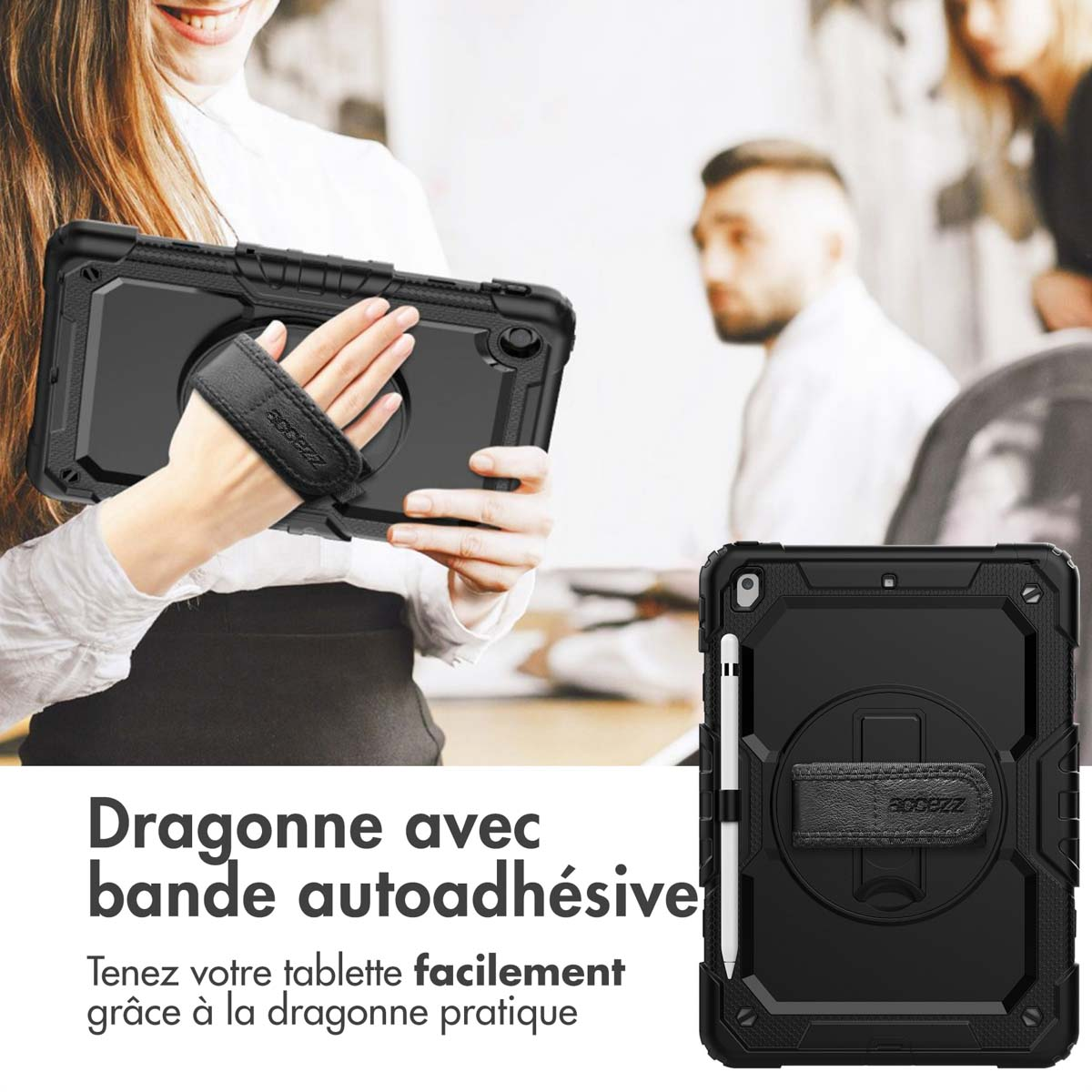 Accezz Rugged Backcover met schouderstrap Apple iPad 9 (2021) 10.2 inch / iPad 8 (2020) 10.2 inch / iPad 7 (2019) 10.2 inch - Zwart