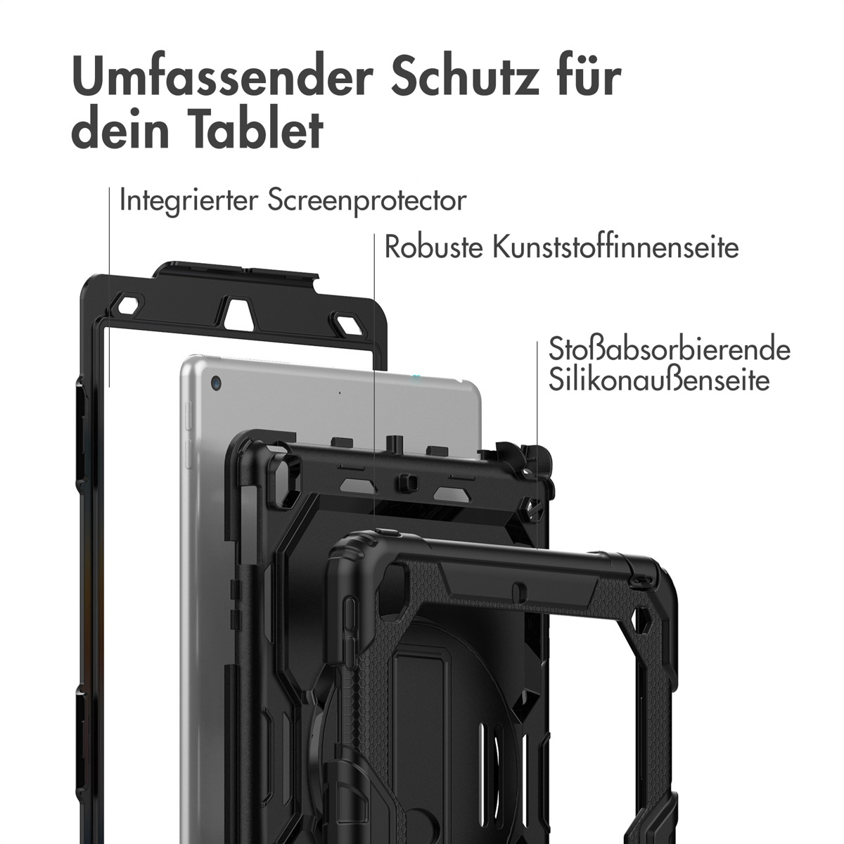 Accezz Rugged Backcover met schouderstrap Apple iPad 9 (2021) 10.2 inch / iPad 8 (2020) 10.2 inch / iPad 7 (2019) 10.2 inch - Zwart