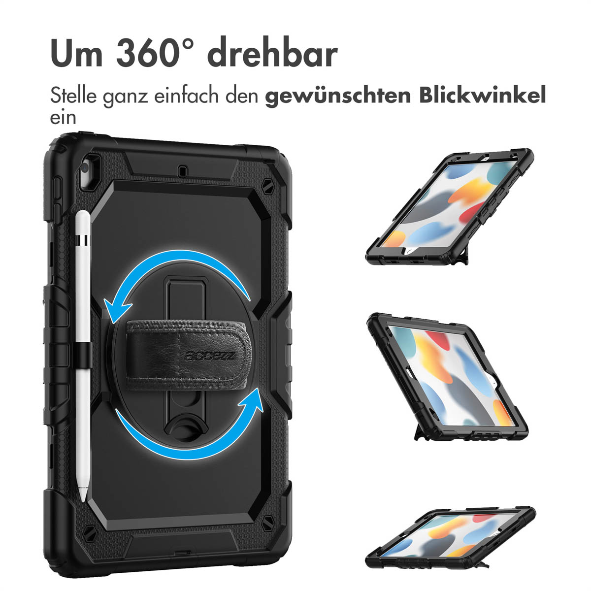 Accezz Rugged Backcover met schouderstrap Apple iPad 9 (2021) 10.2 inch / iPad 8 (2020) 10.2 inch / iPad 7 (2019) 10.2 inch - Zwart