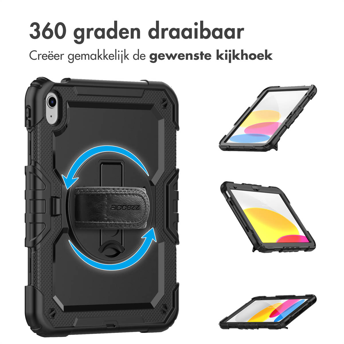 Accezz Rugged Backcover met schouderstrap Apple iPad 11 (2025) 11 inch / iPad 10 (2022) 10.9 inch - Zwart