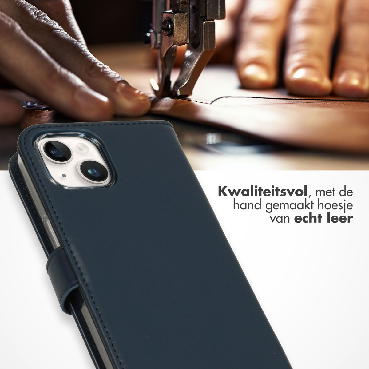 Selencia Echt Lederen Bookcase Apple iPhone 15 - Blauw