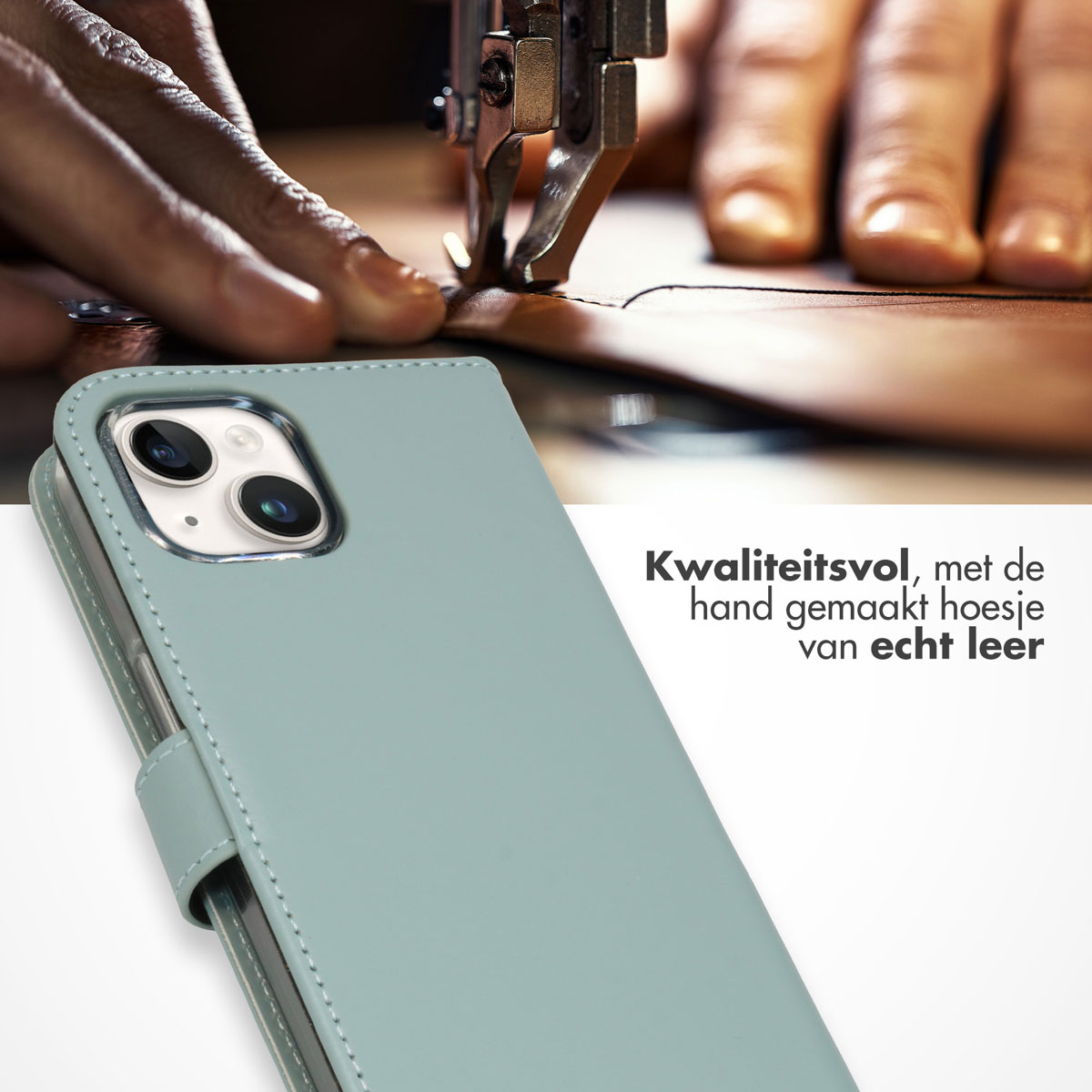Selencia Echt Lederen Bookcase Apple iPhone 15 - Air Blue
