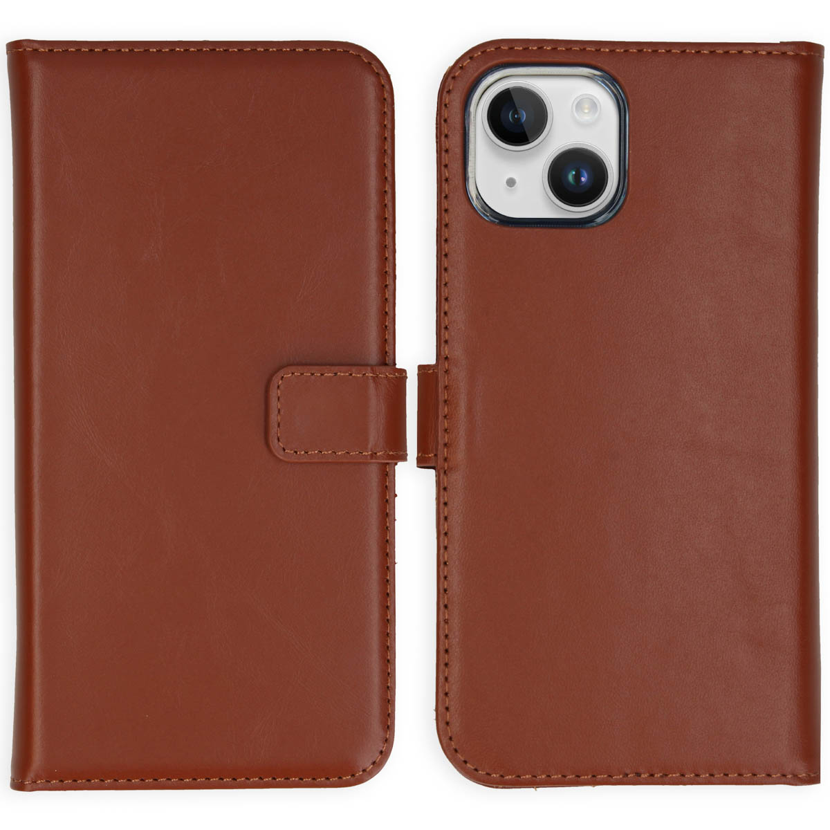 Selencia Echt Lederen Bookcase Apple iPhone 15 - Lichtbruin