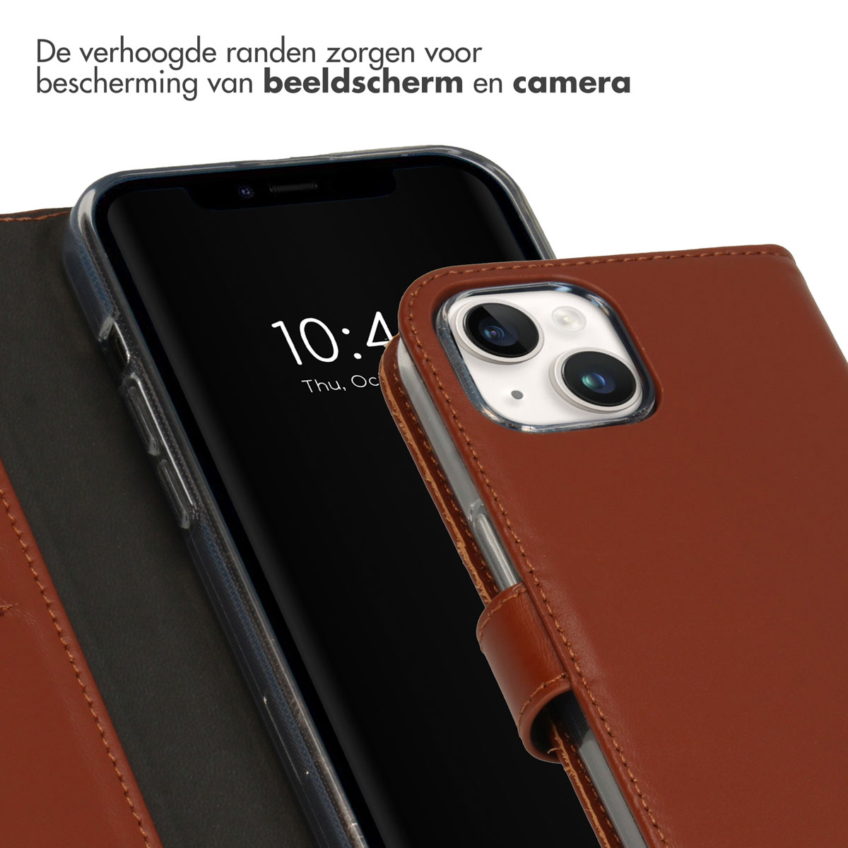 Selencia Echt Lederen Bookcase Apple iPhone 15 - Lichtbruin
