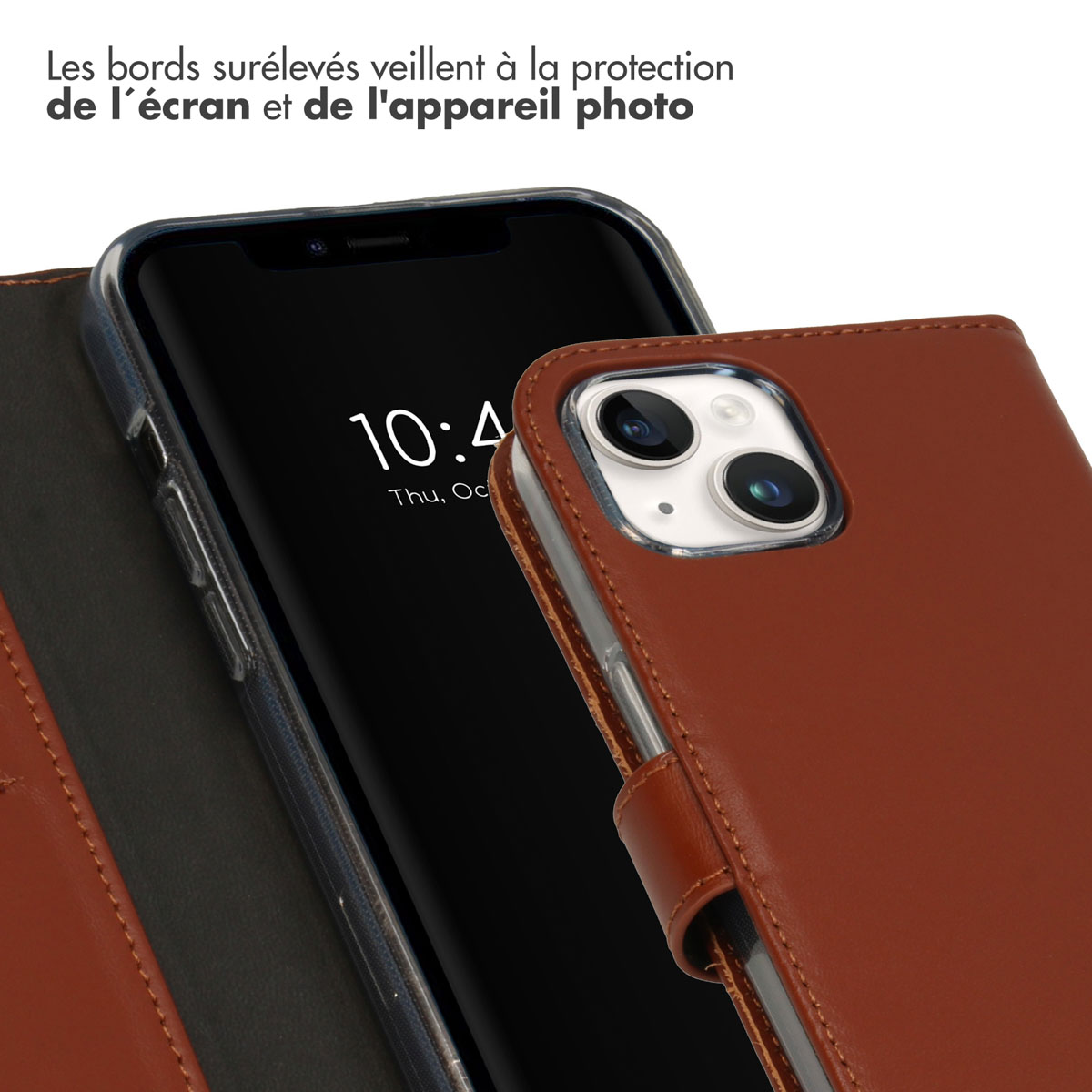 Selencia Echt Lederen Bookcase Apple iPhone 15 - Lichtbruin