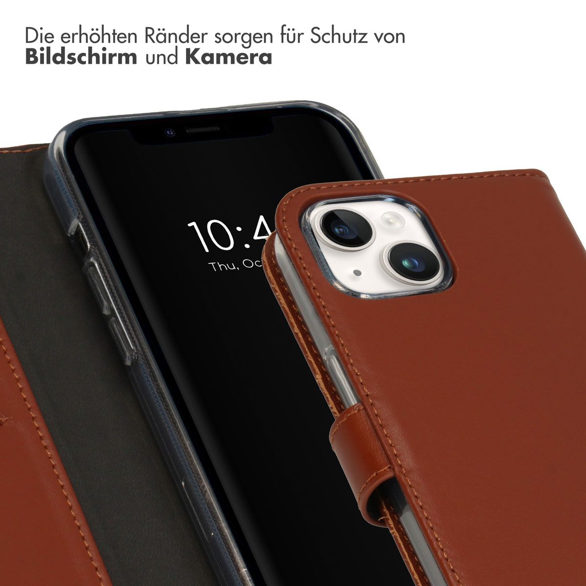 Selencia Echt Lederen Bookcase Apple iPhone 15 - Lichtbruin