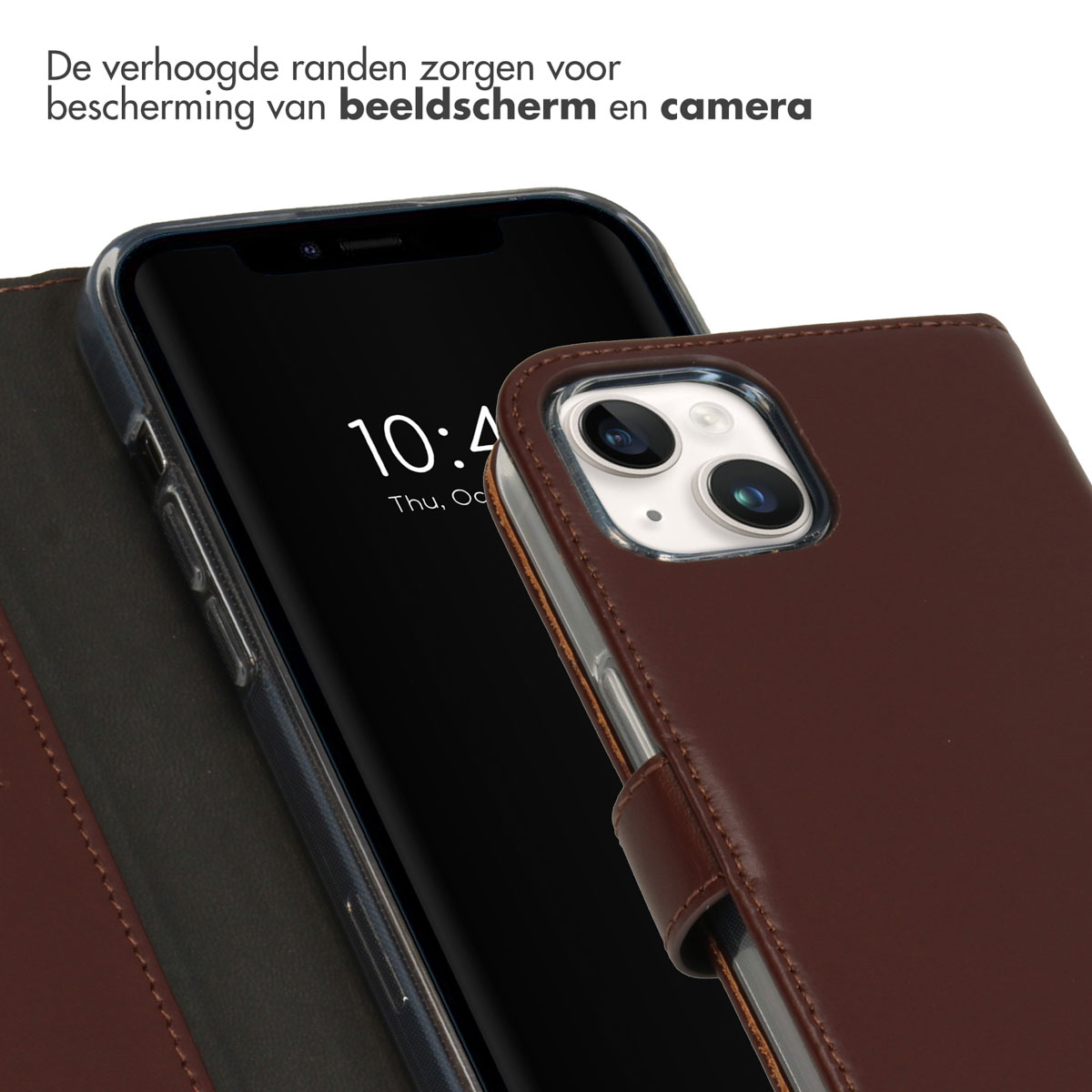 Selencia Echt Lederen Bookcase Apple iPhone 15 - Bruin