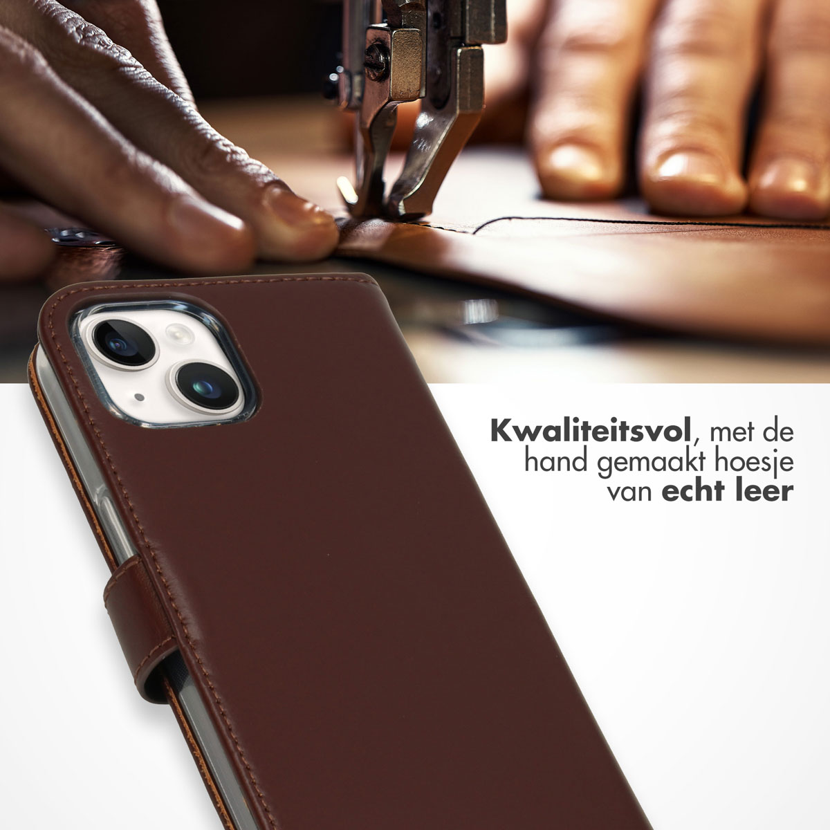 Selencia Echt Lederen Bookcase Apple iPhone 15 - Bruin