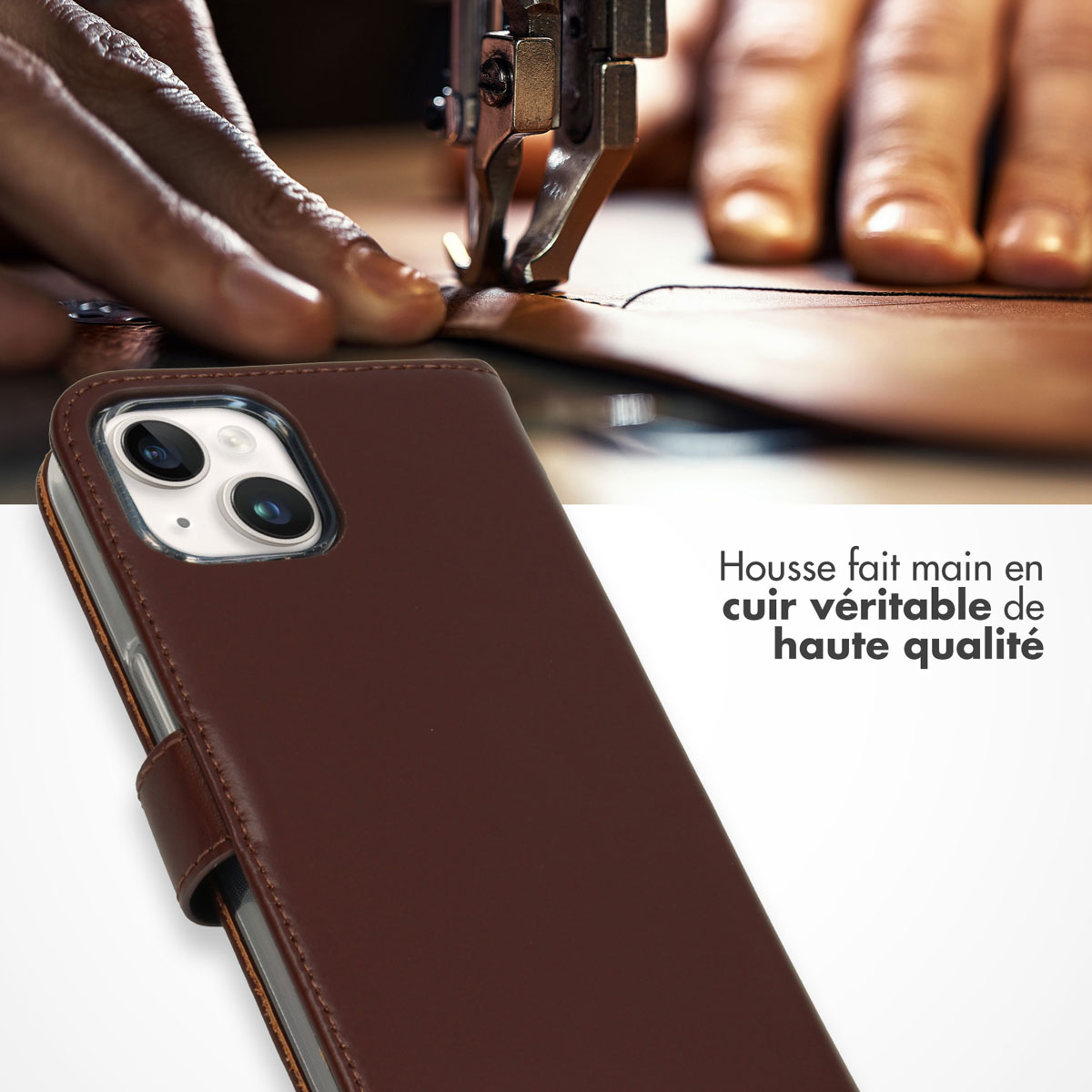 Selencia Echt Lederen Bookcase Apple iPhone 15 - Bruin