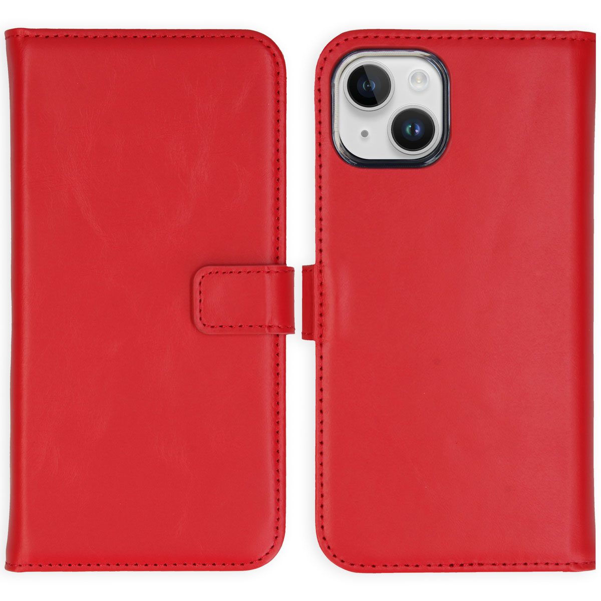 Selencia Echt Lederen Bookcase Apple iPhone 15 - Rood
