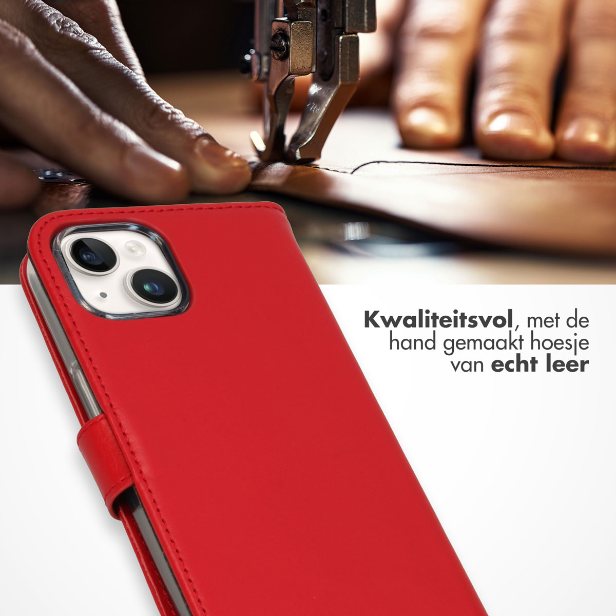 Selencia Echt Lederen Bookcase Apple iPhone 15 - Rood