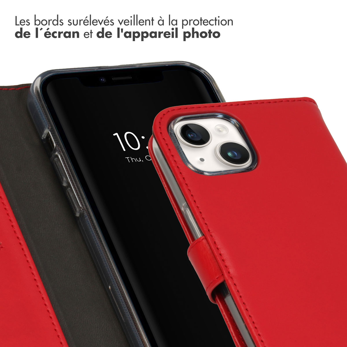 Selencia Echt Lederen Bookcase Apple iPhone 15 - Rood