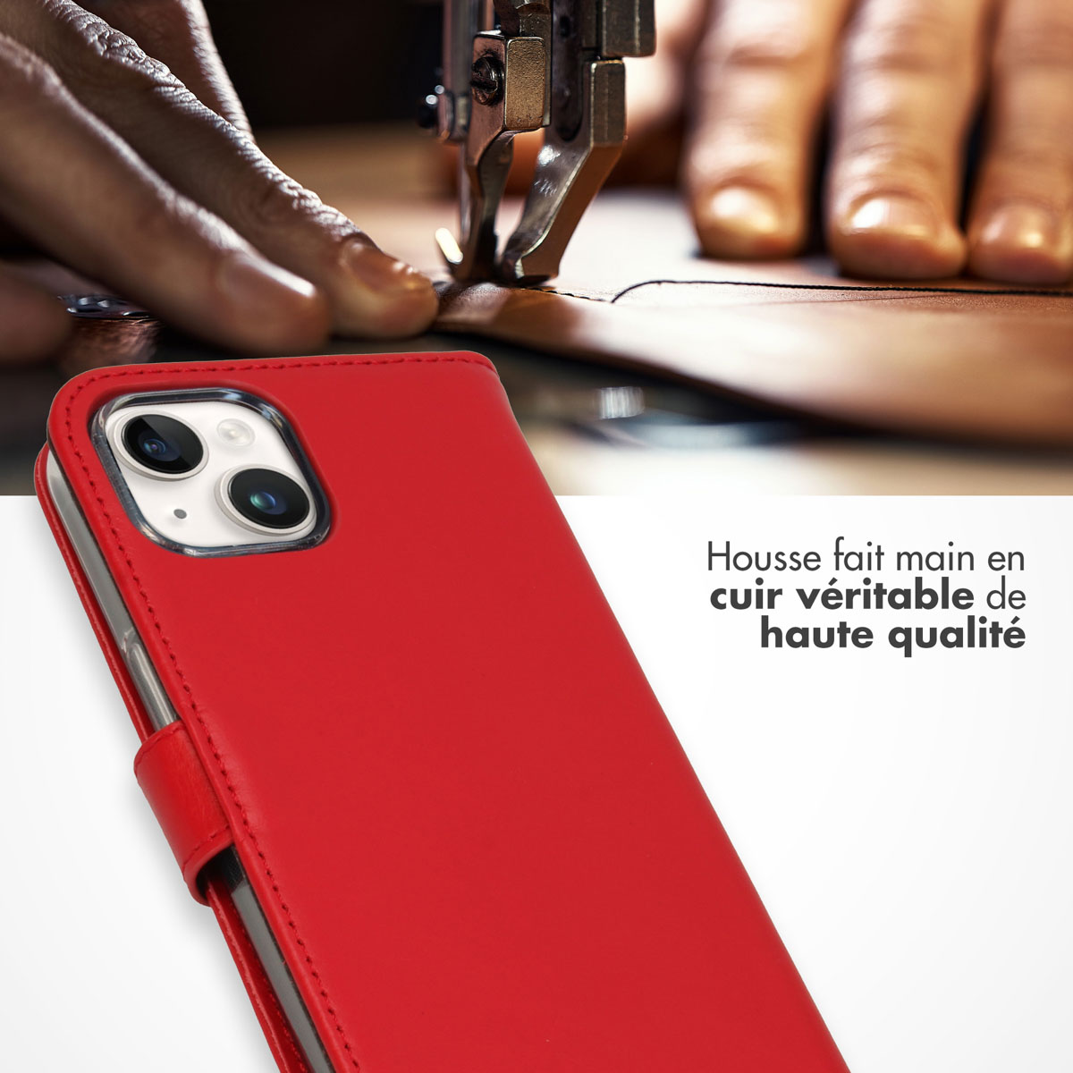 Selencia Echt Lederen Bookcase Apple iPhone 15 - Rood