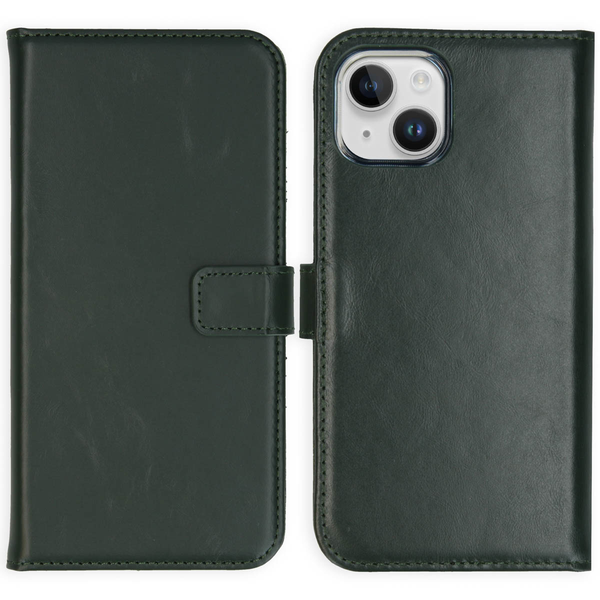 Selencia Echt Lederen Bookcase Apple iPhone 15 - Groen