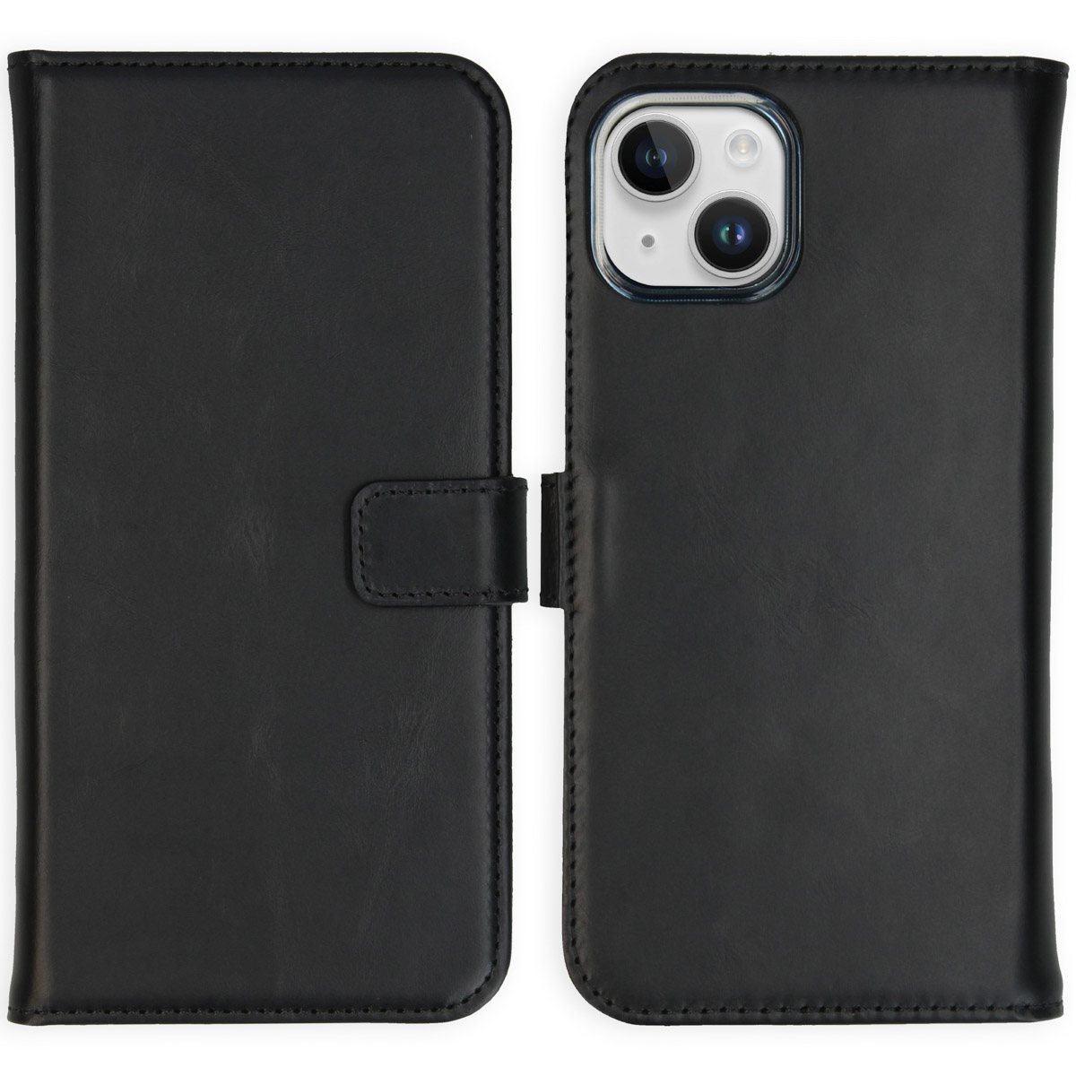 Selencia Echt Lederen Bookcase Apple iPhone 15 - Zwart