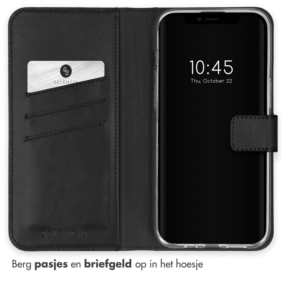 Selencia Echt Lederen Bookcase Apple iPhone 15 - Zwart
