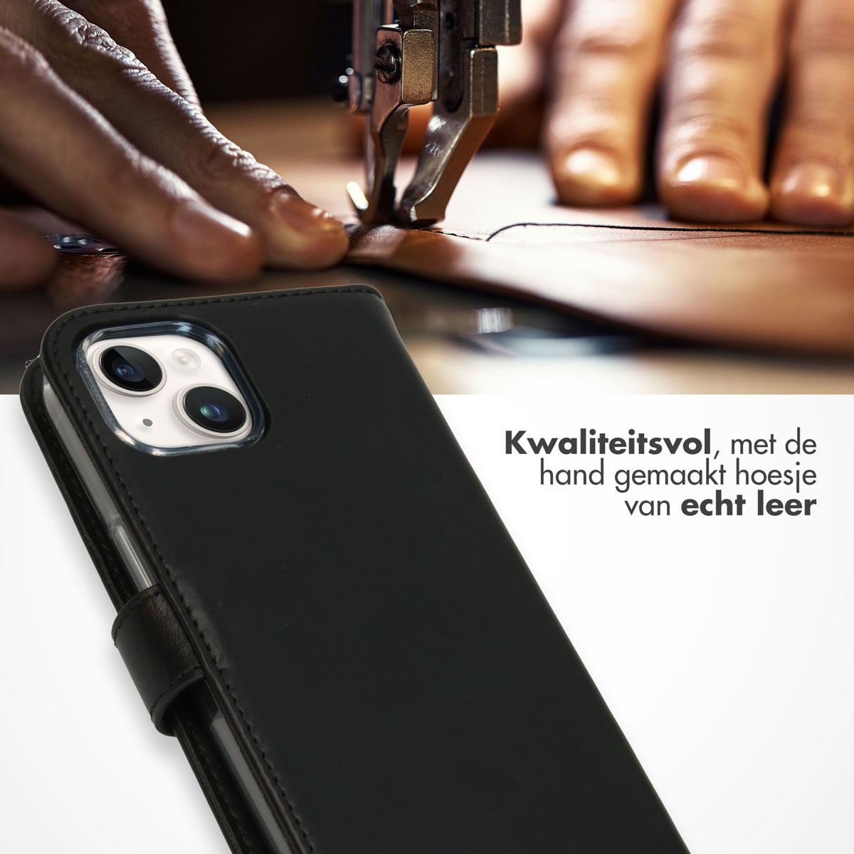 Selencia Echt Lederen Bookcase Apple iPhone 15 - Zwart