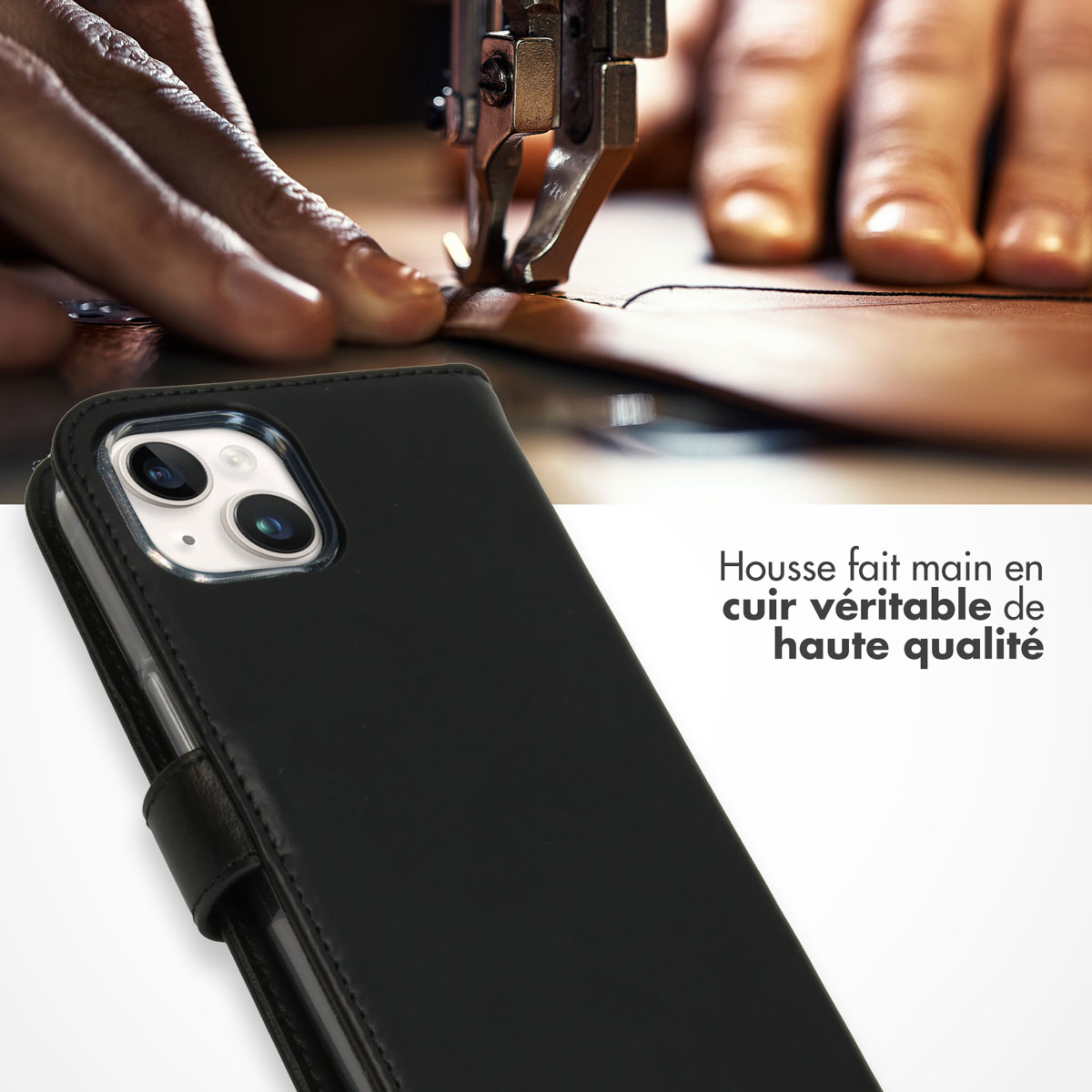 Selencia Echt Lederen Bookcase Apple iPhone 15 - Zwart