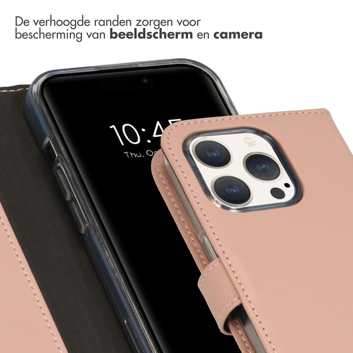 Selencia Echt Lederen Bookcase Apple iPhone 15 Pro - Dusty Pink
