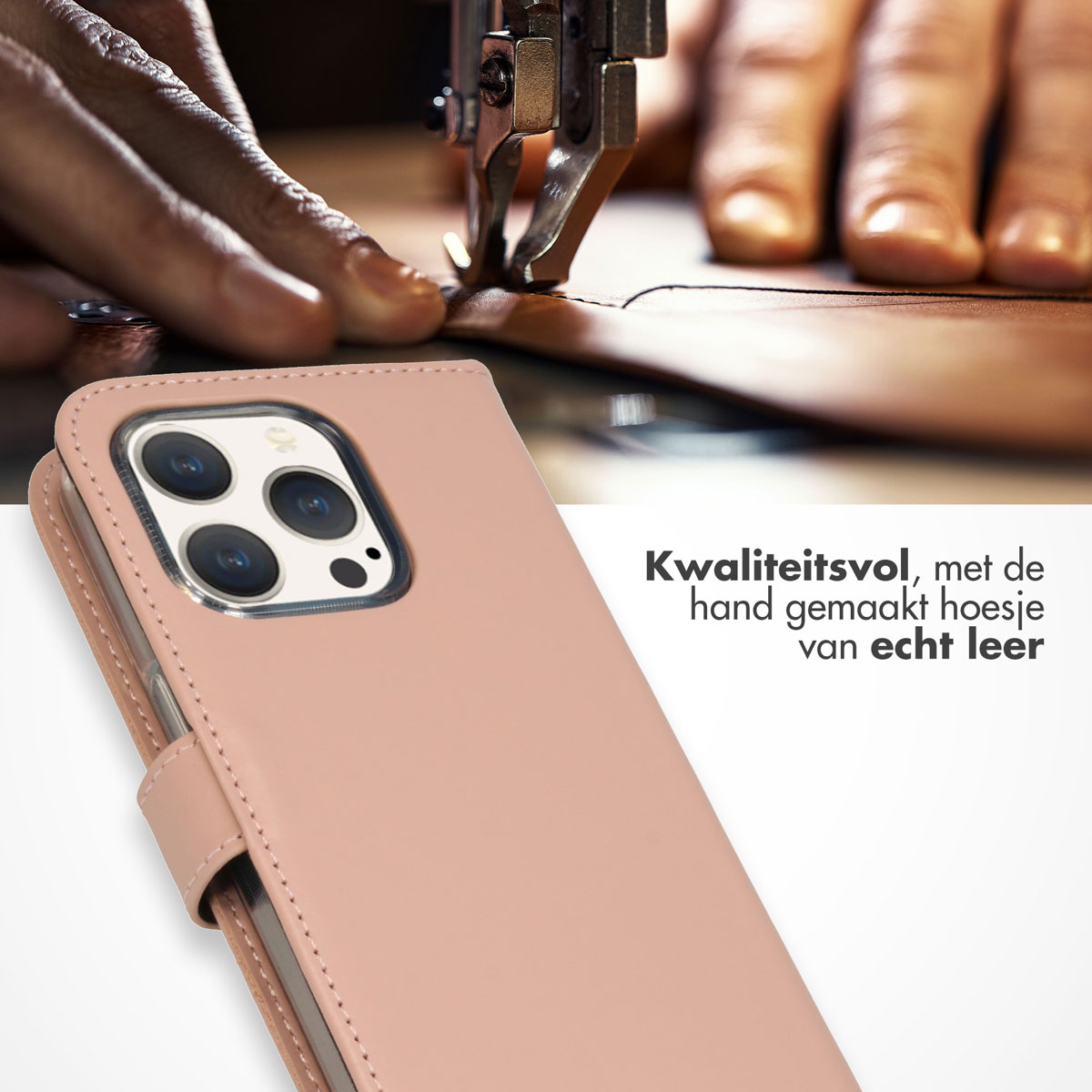 Selencia Echt Lederen Bookcase Apple iPhone 15 Pro - Dusty Pink