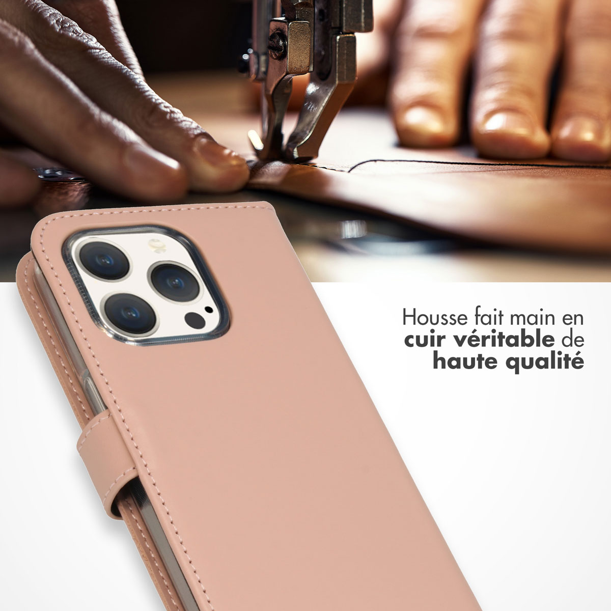 Selencia Echt Lederen Bookcase Apple iPhone 15 Pro - Dusty Pink
