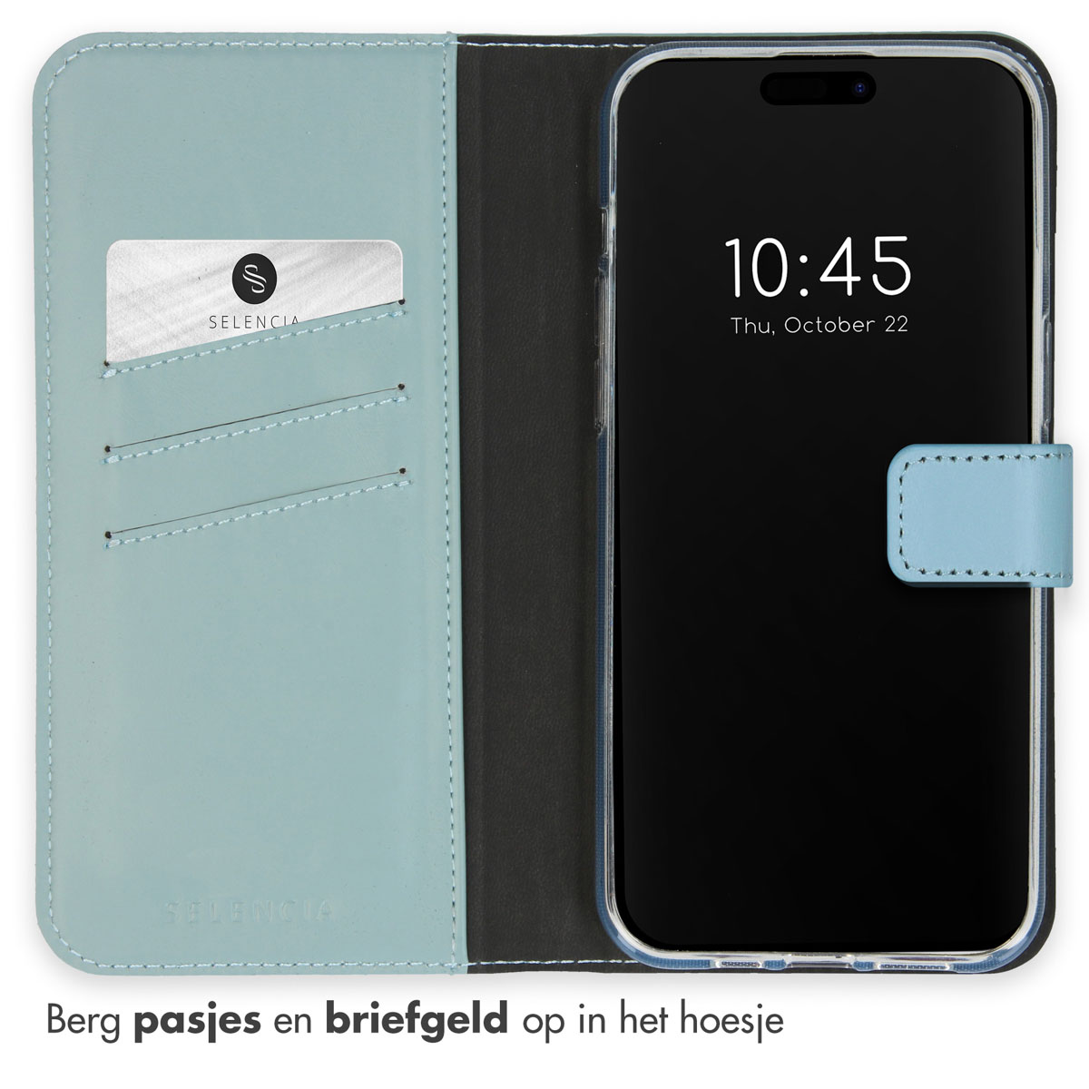 Selencia Echt Lederen Bookcase Apple iPhone 15 Pro - Air Blue