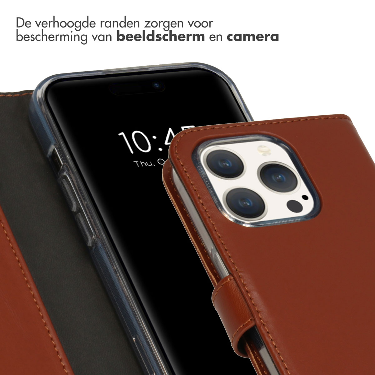Selencia Echt Lederen Bookcase Apple iPhone 15 Pro - Lichtbruin