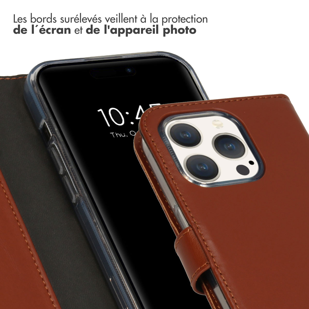 Selencia Echt Lederen Bookcase Apple iPhone 15 Pro - Lichtbruin