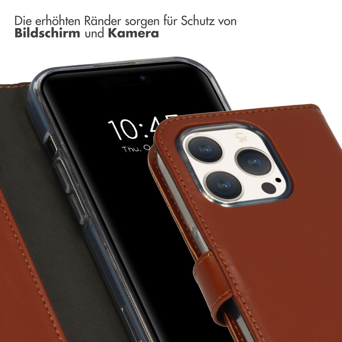 Selencia Echt Lederen Bookcase Apple iPhone 15 Pro - Lichtbruin