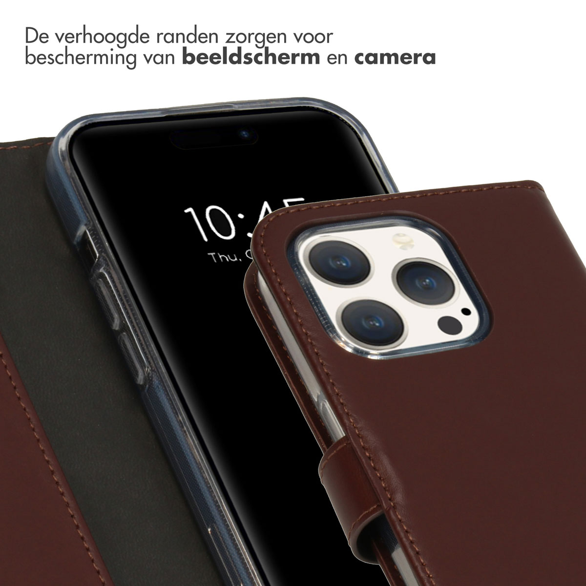 Selencia Echt Lederen Bookcase Apple iPhone 15 Pro - Bruin