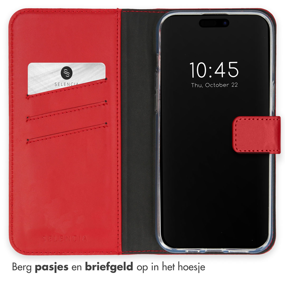 Selencia Echt Lederen Bookcase Apple iPhone 15 Pro - Rood