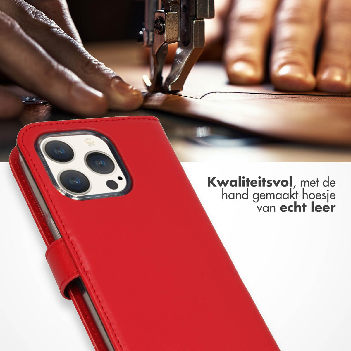 Selencia Echt Lederen Bookcase Apple iPhone 15 Pro - Rood