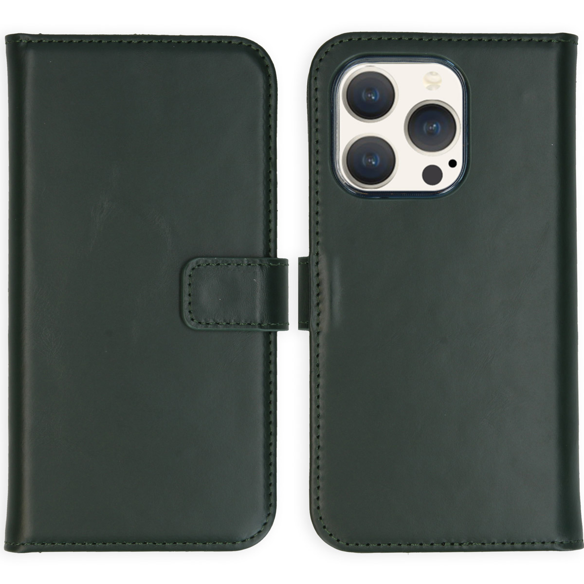 Selencia Echt Lederen Bookcase Apple iPhone 15 Pro - Groen