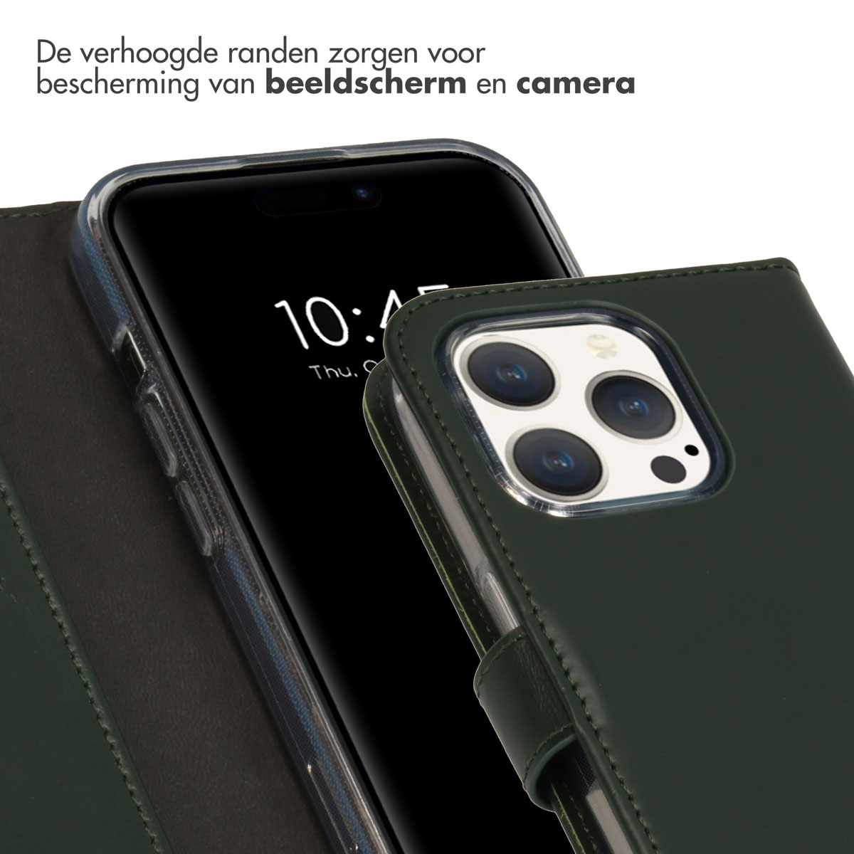 Selencia Echt Leren Bookcase iPhone 15 Pro - Groen