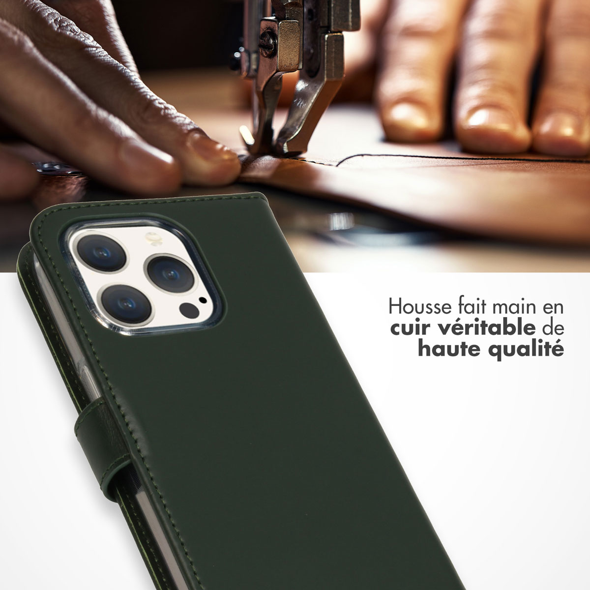 Selencia Echt Leren Bookcase iPhone 15 Pro - Groen