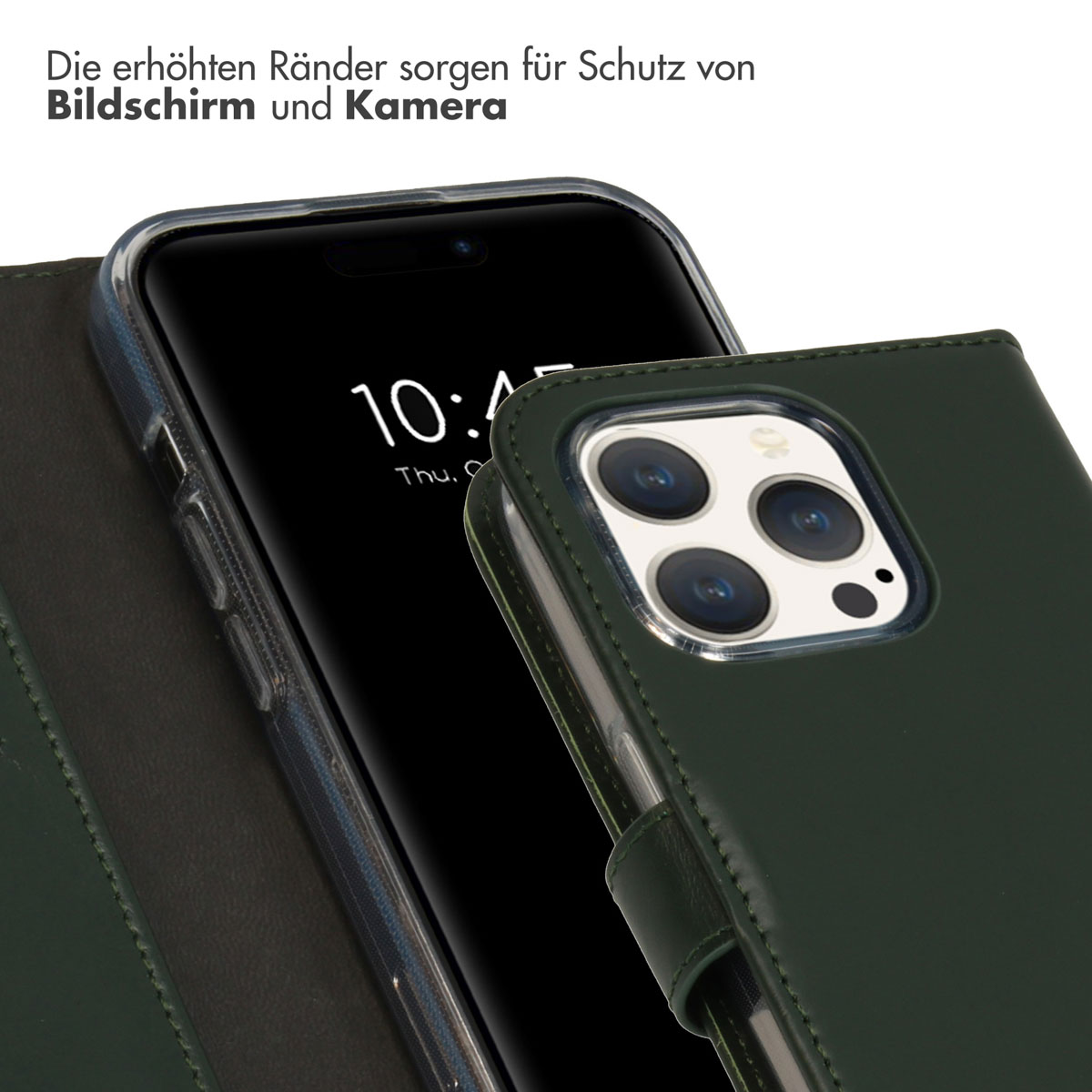 Selencia Echt Leren Bookcase iPhone 15 Pro - Groen