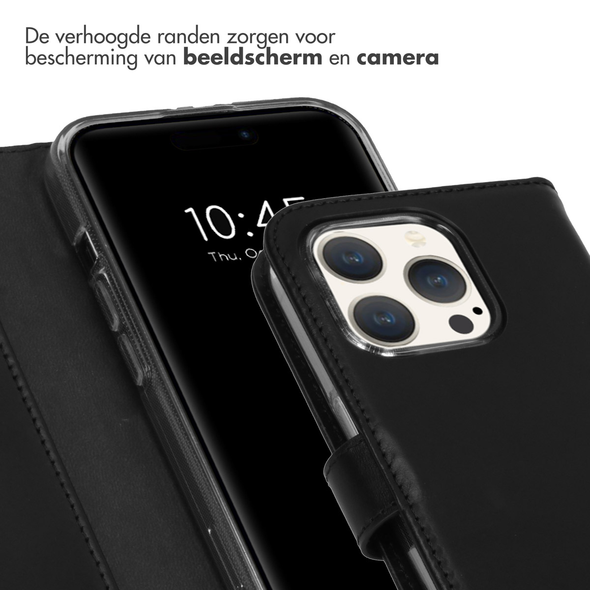 Selencia Echt Lederen Bookcase Apple iPhone 15 Pro - Zwart