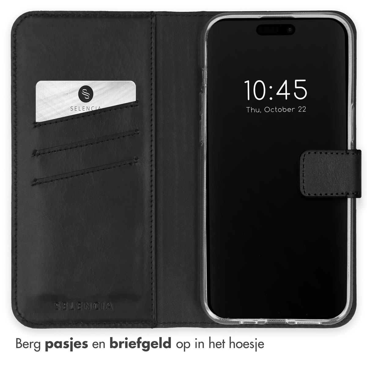 Selencia Echt Lederen Bookcase Apple iPhone 15 Pro - Zwart