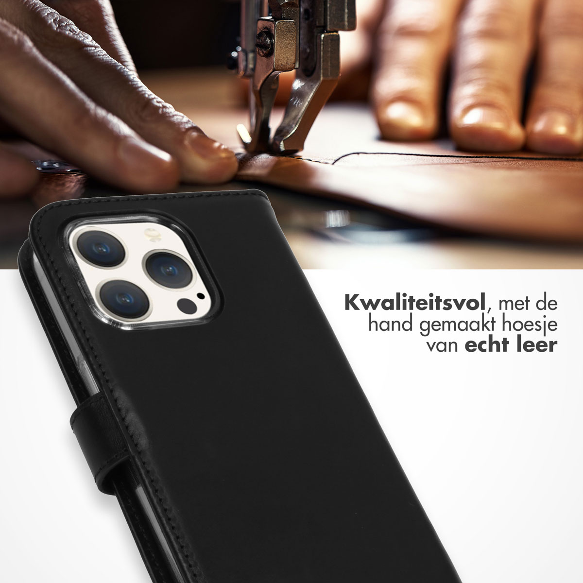Selencia Echt Lederen Bookcase Apple iPhone 15 Pro - Zwart