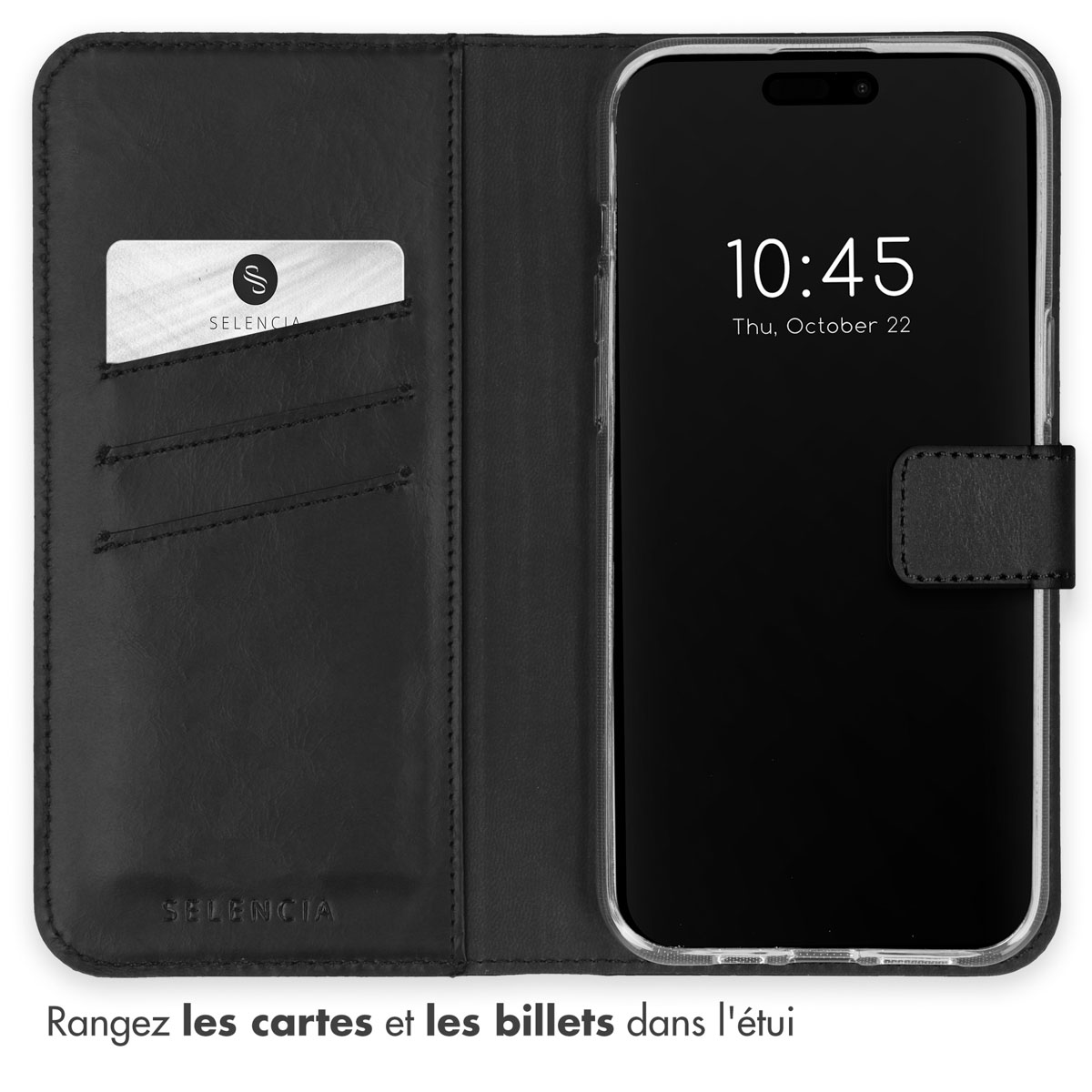 Selencia Echt Lederen Bookcase Apple iPhone 15 Pro - Zwart