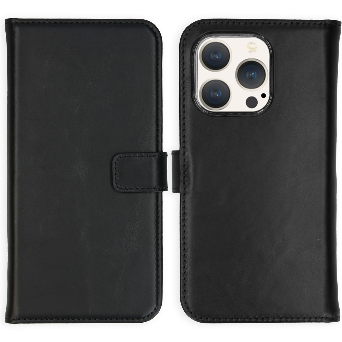 Selencia Echt Lederen Bookcase Apple iPhone 15 Pro - Zwart