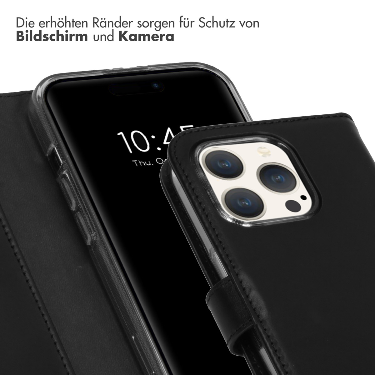 Selencia Echt Lederen Bookcase Apple iPhone 15 Pro - Zwart