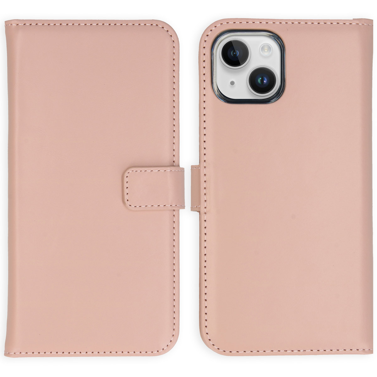 Selencia Echt Lederen Bookcase Apple iPhone 15 Plus - Dusty Pink