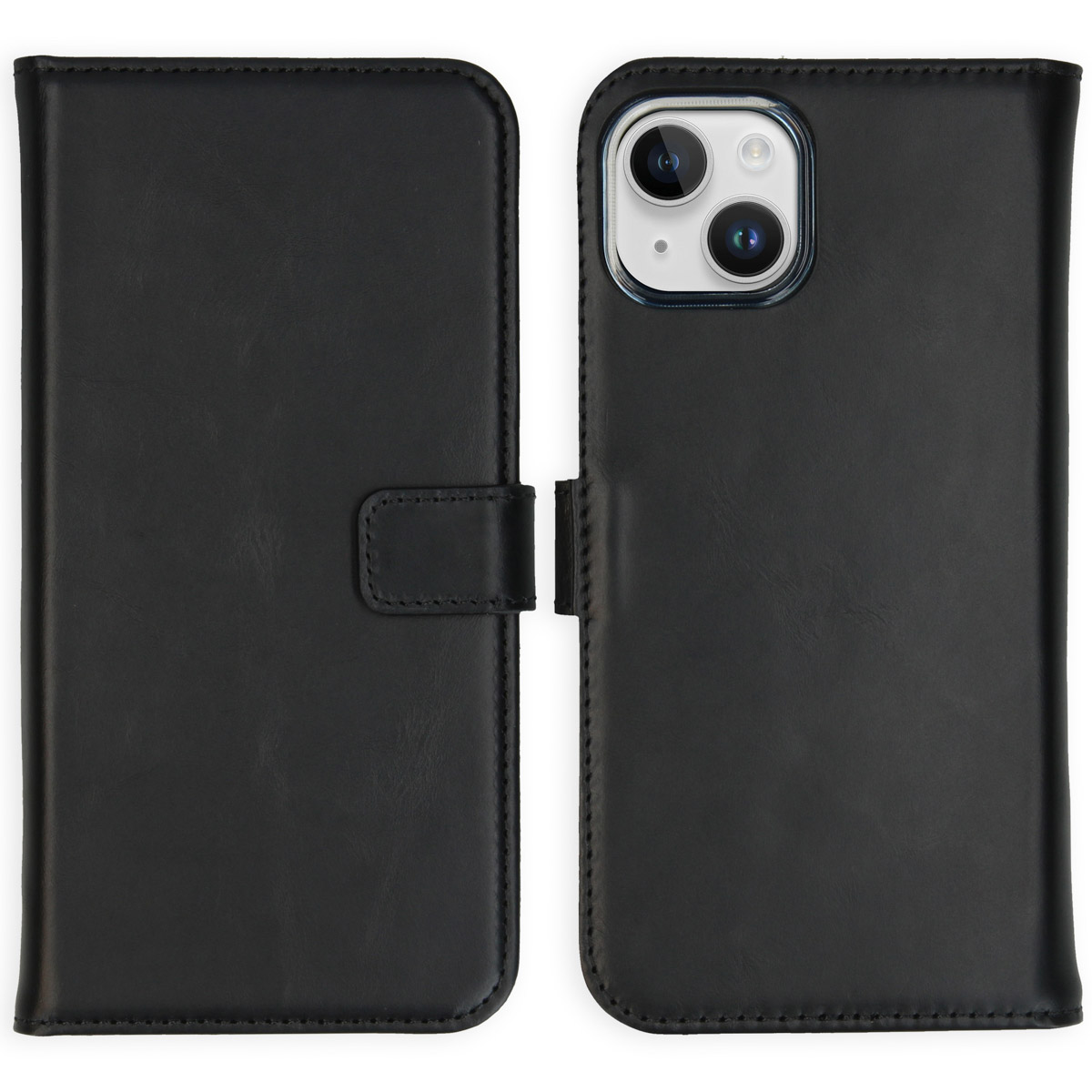 Selencia Echt Lederen Bookcase Apple iPhone 15 Plus - Zwart