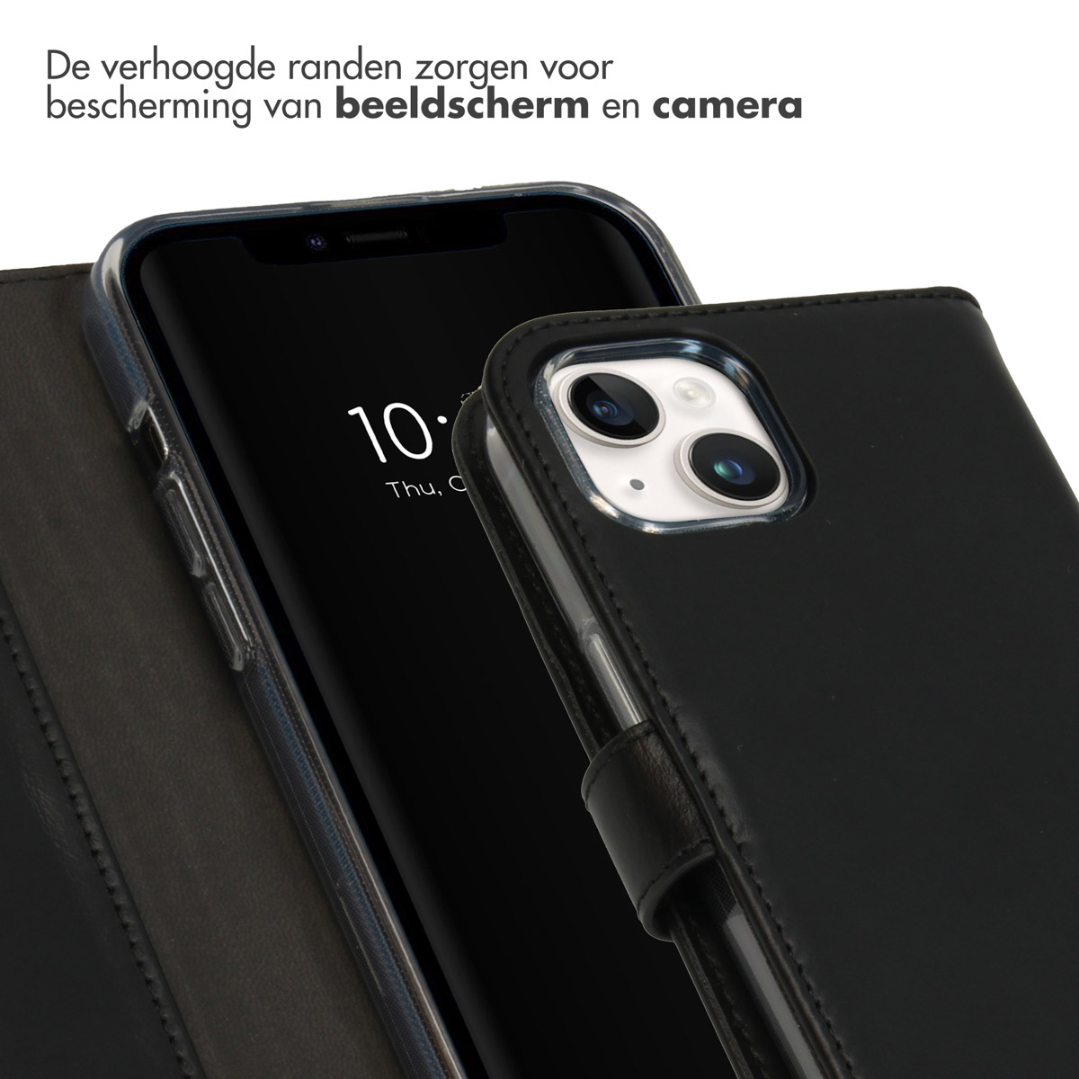 Selencia Echt Lederen Bookcase Apple iPhone 15 Plus - Zwart