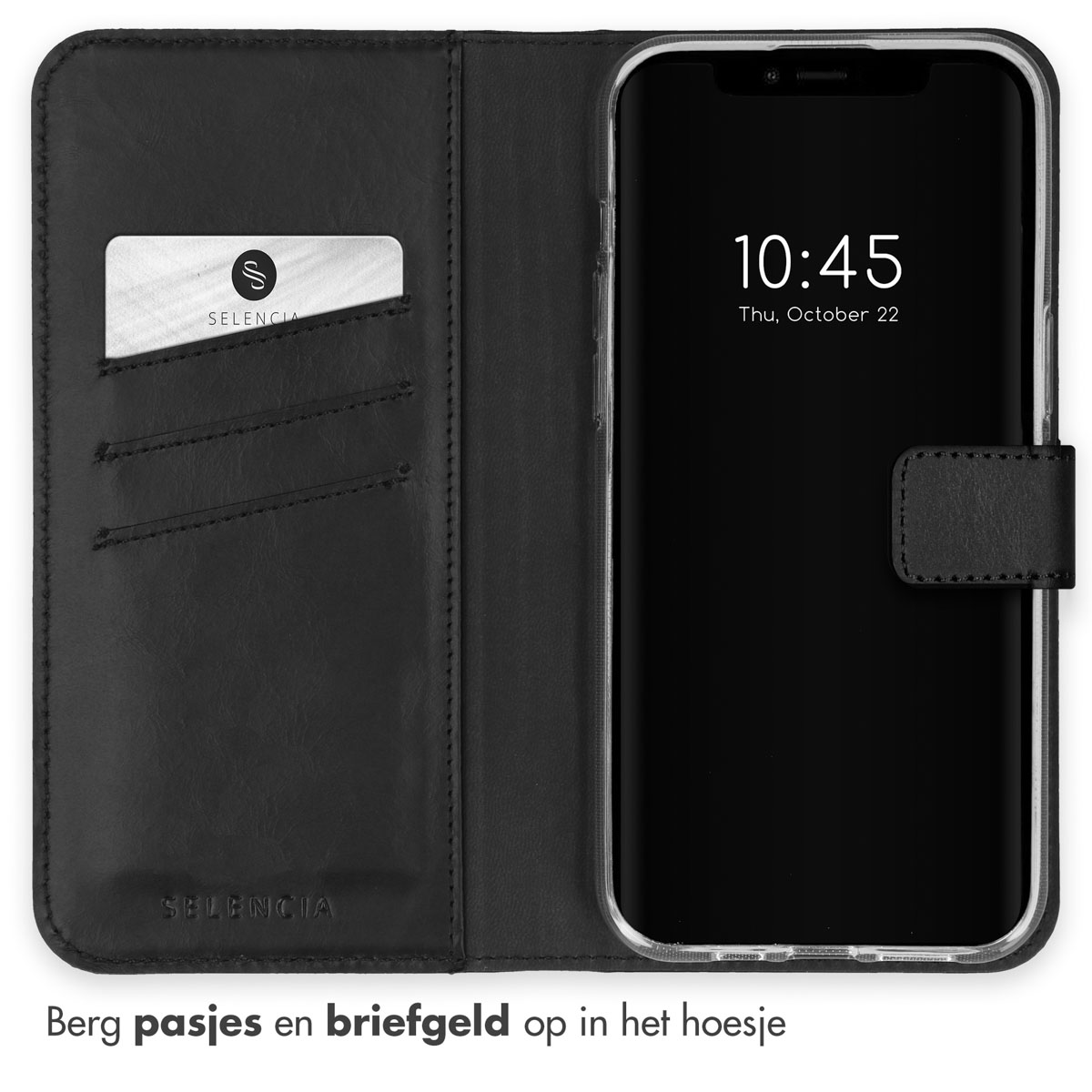 Selencia Echt Lederen Bookcase Apple iPhone 15 Plus - Zwart