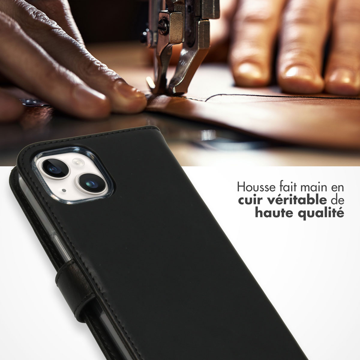 Selencia Echt Lederen Bookcase Apple iPhone 15 Plus - Zwart