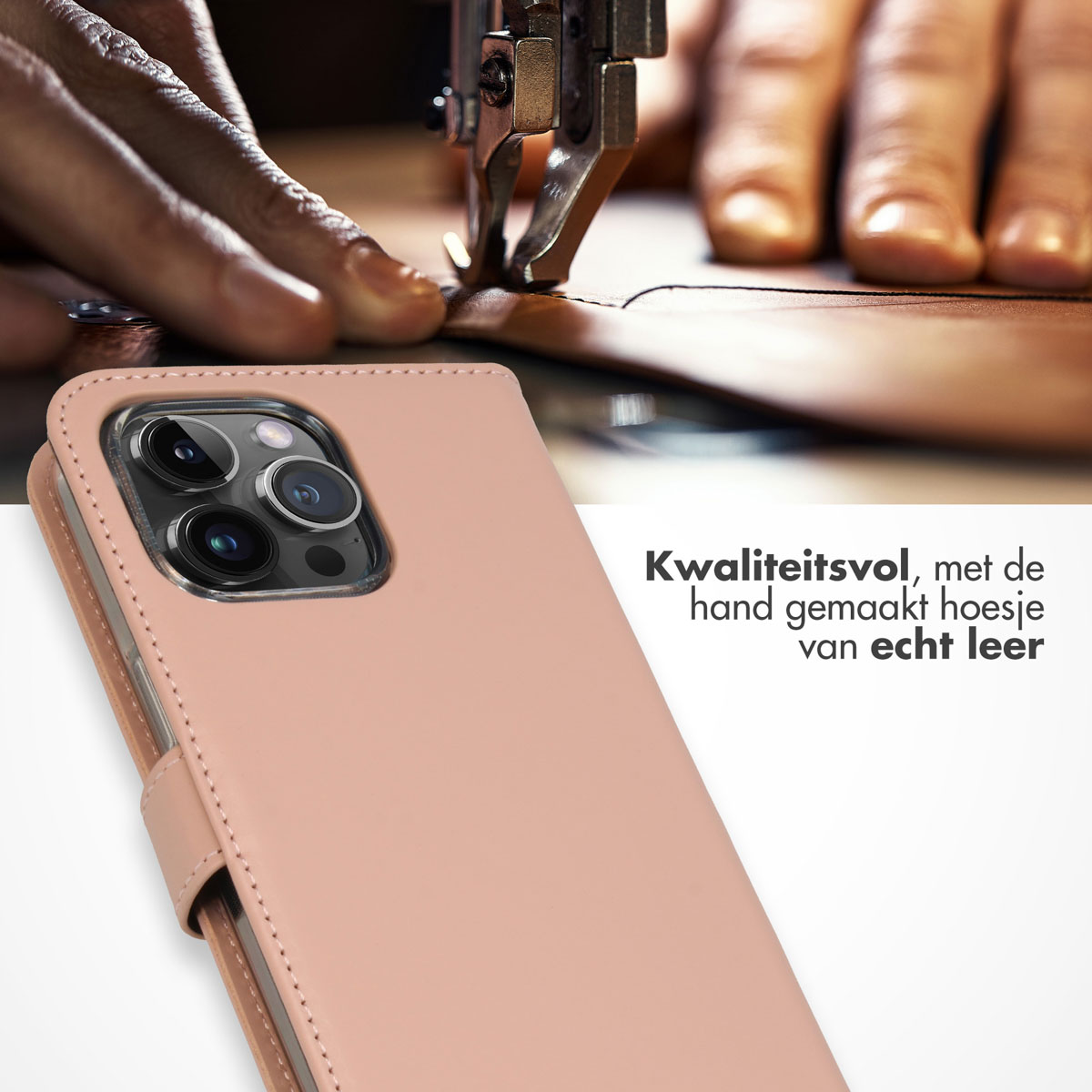 Selencia Echt Lederen Bookcase Apple iPhone 15 Pro Max - Dusty Pink