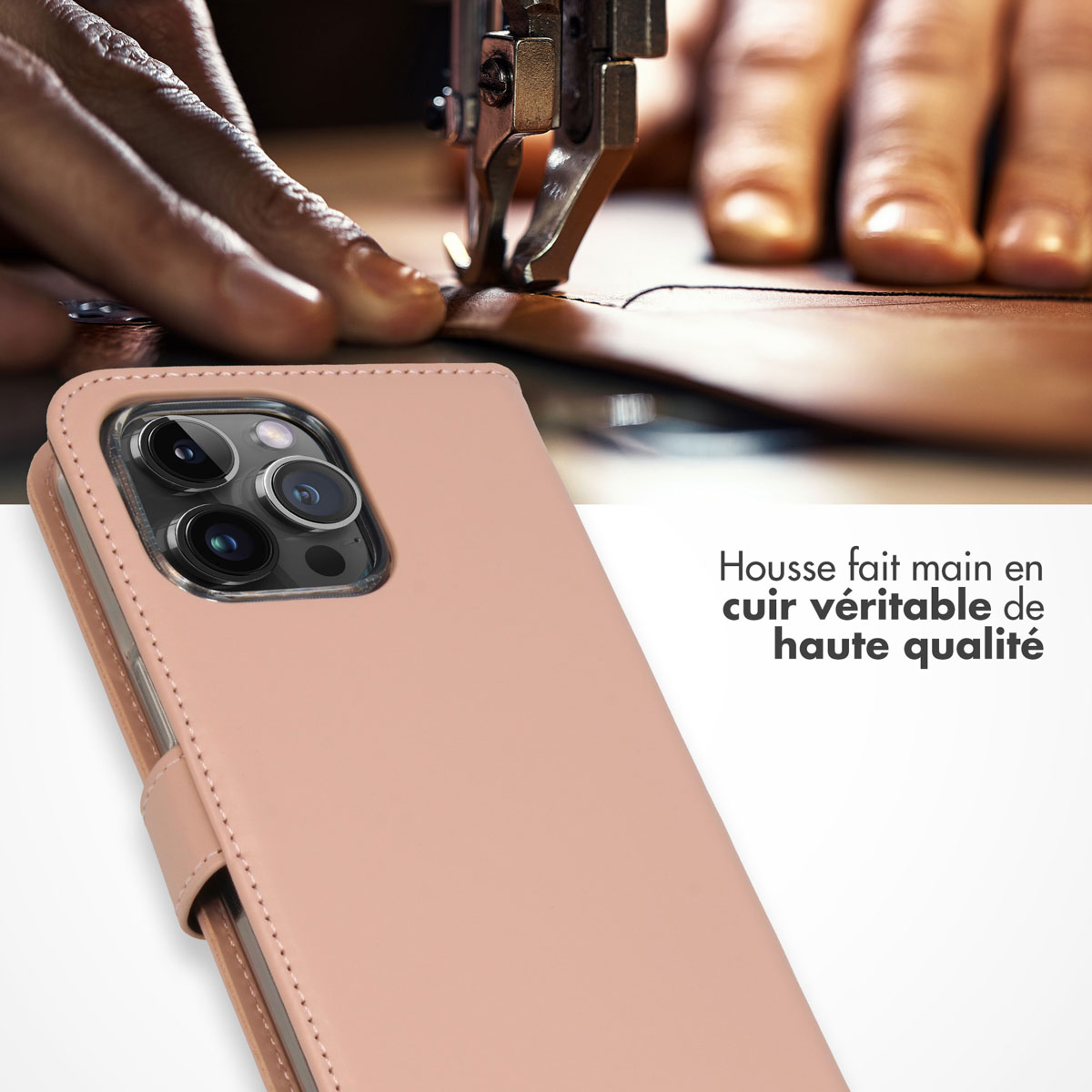 Selencia Echt Lederen Bookcase Apple iPhone 15 Pro Max - Dusty Pink