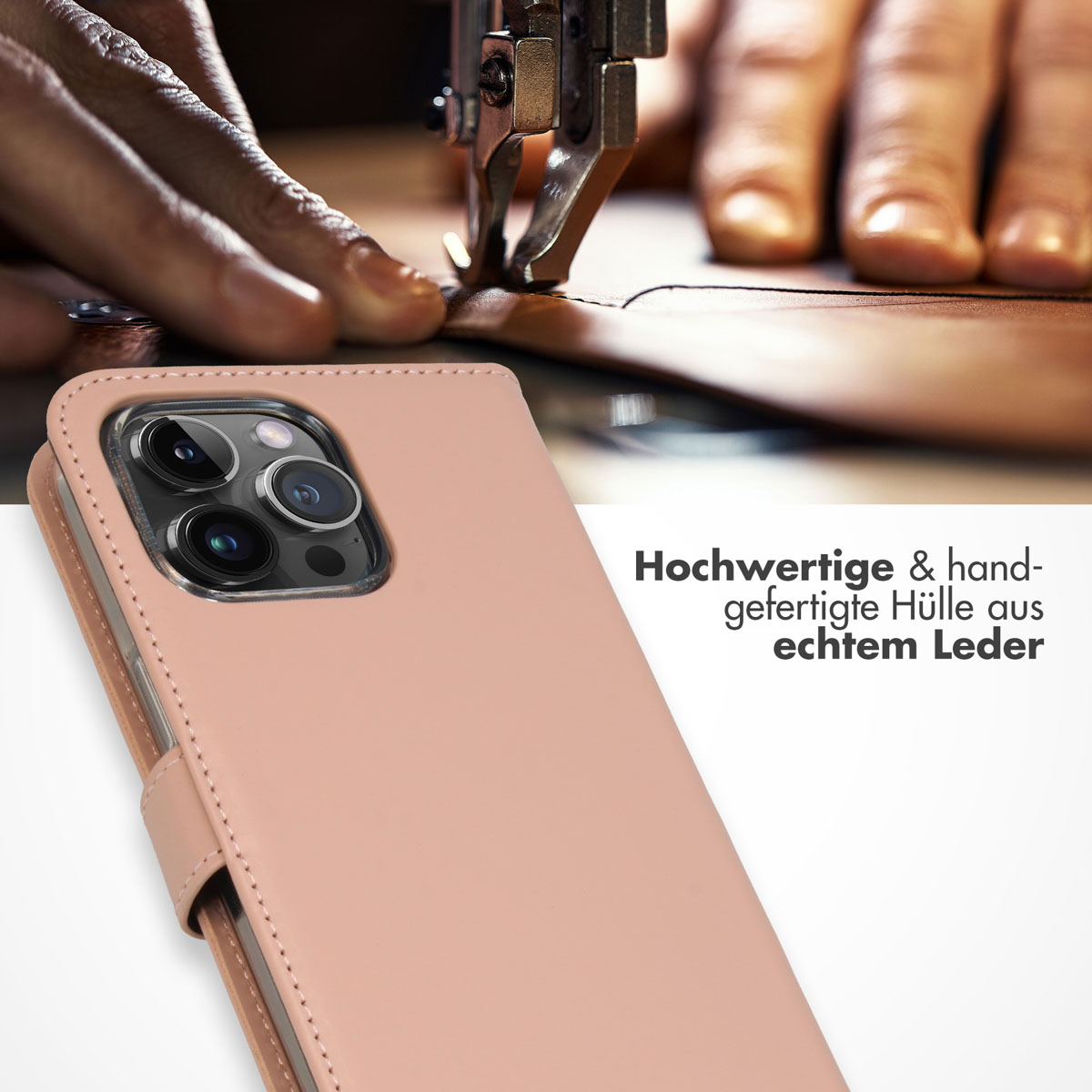 Selencia Echt Lederen Bookcase Apple iPhone 15 Pro Max - Dusty Pink